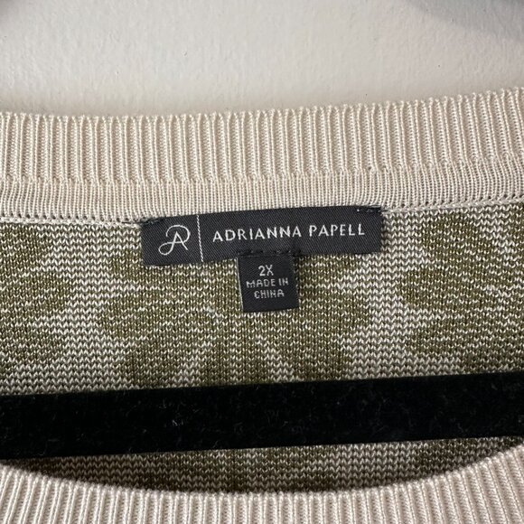 1X/2X Adrianna Papell Olive Jaquard Floral Fatterned Pullover Crewneck Sweater - Picture 3 of 6